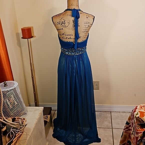 Cache Teal and lime bejeweled halter maxi gown size 4 - Picture 6 of 13